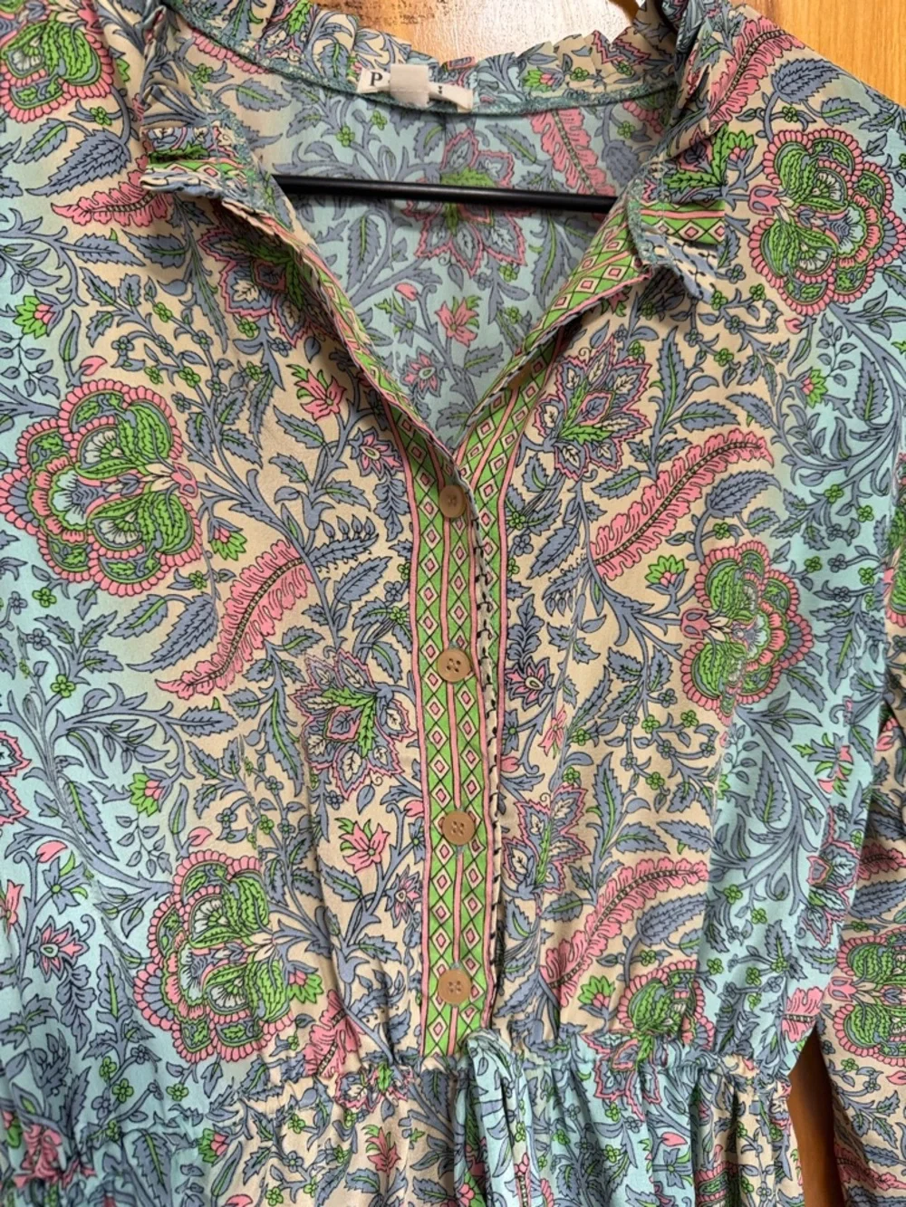 Boho Paisley Tie-Waist Long Sleeve Dress - Green Multi - Picture 4 of 10